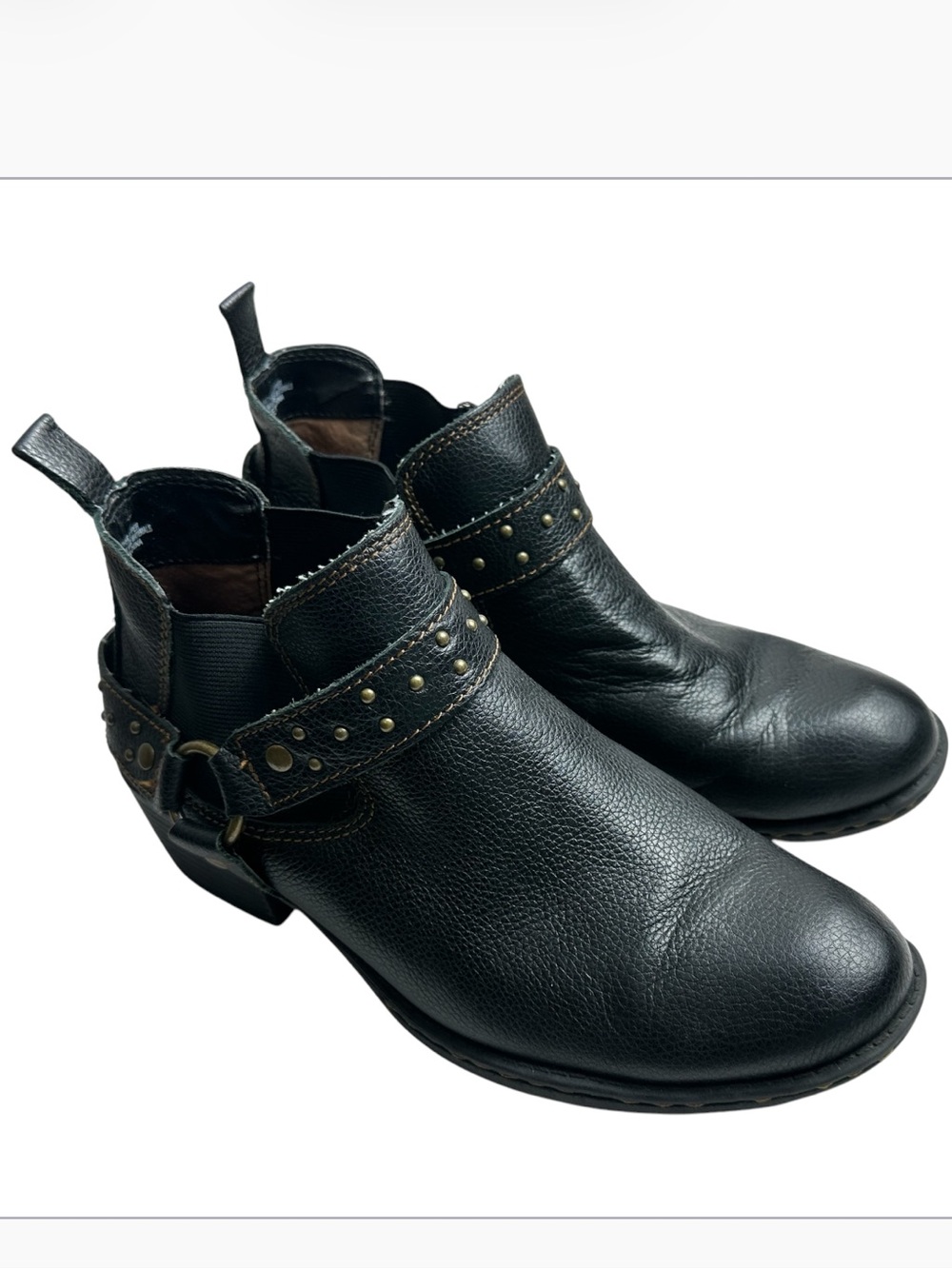 Born Claudette Black Leather Studded Ankle Boots